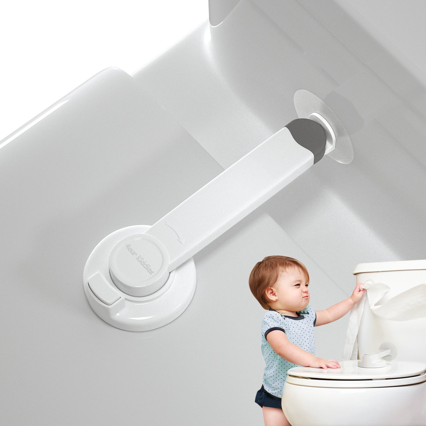 4our Kiddies Baby Toilet Lock for Child Safety, Baby Proof Toilet Seat Lock with Extra Pallet Fit for Most Standard Toilet, Easy Intallation Toilet Lid Lock with Extra 3M Adhesive (2 Pack)