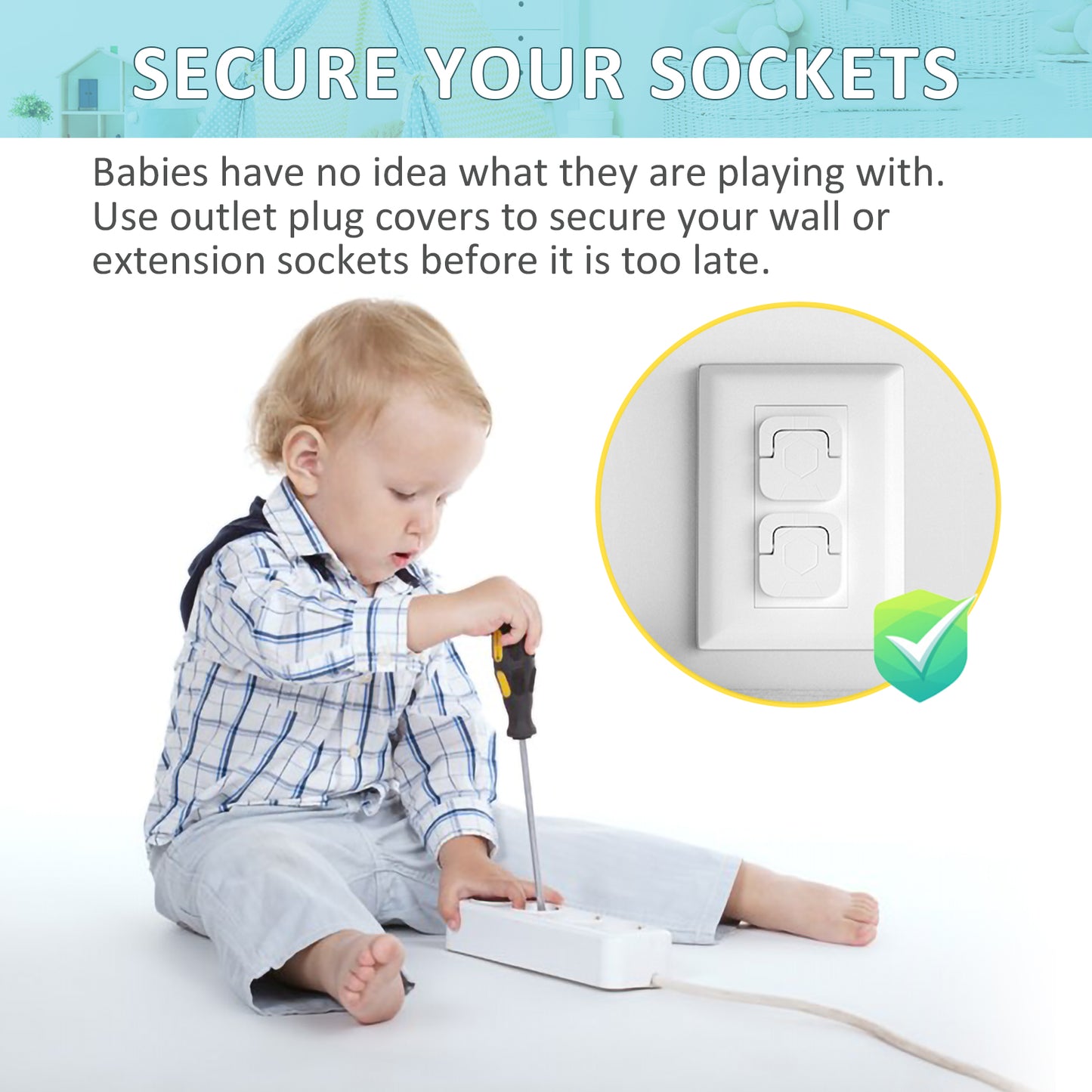 4our Kiddies Baby-Proof Outlet Covers(60 Pack) - Child Safety Electric Plug Protectors to Prevent Power Shock