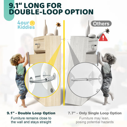 4our Kiddies Furniture Anchors (6 Pack), Furniture Straps for Baby Proofing, Secure 400 Pound Furniture to Wall Prevent Falling, Anti Tip Earthquake Straps for Child Safety (White)