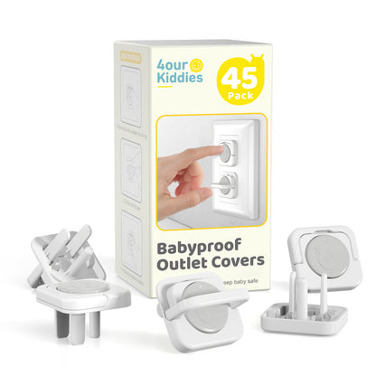 4our Kiddies 45 Pack Outlet Covers Baby Proofing, Baby Proof Plug Covers with Hidden Pull Handle for Child Safety, Electric Socket Covers, Plug Protectors to Prevent Power Shock (Grey)