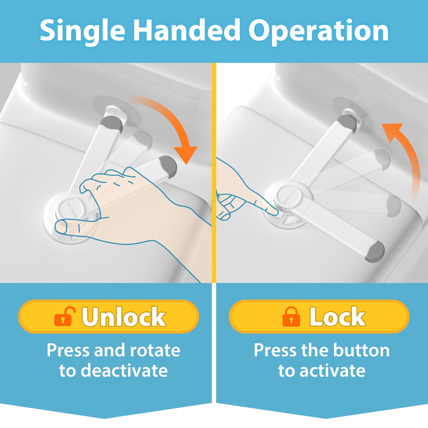 4our Kiddies Baby Toilet Lock for Child Safety, Baby Proof Toilet Seat Lock with Extra Pallet Fit for Most Standard Toilet, Easy Intallation Toilet Lid Lock with Extra 3M Adhesive (2 Pack)