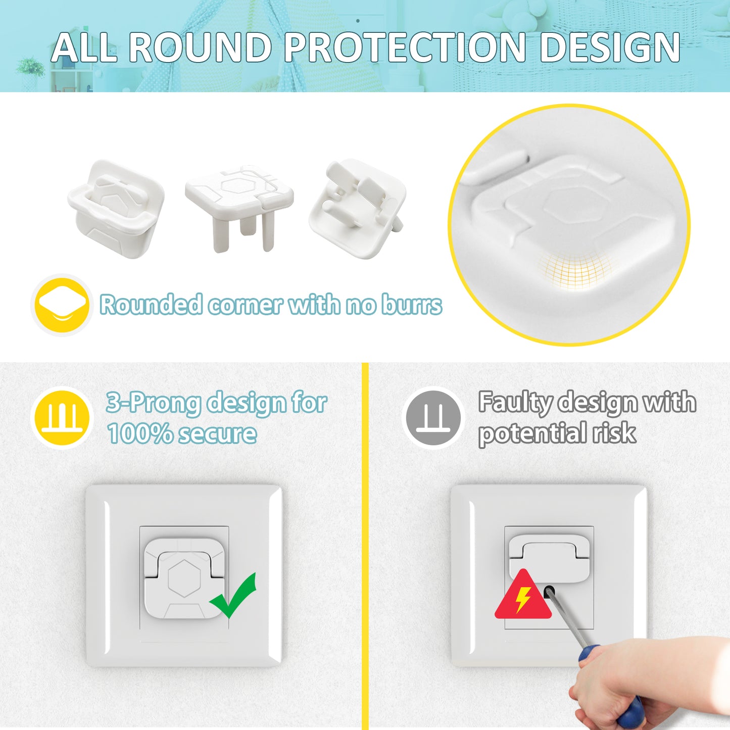 4our Kiddies Baby-Proof Outlet Covers(60 Pack) - Child Safety Electric Plug Protectors to Prevent Power Shock