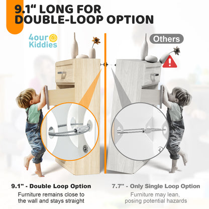 4our Kiddies Furniture Anchors (6 Pack), Furniture Straps for Baby Proofing, Secure 400 Pound Furniture to Wall Prevent Falling, Anti Tip Earthquake Straps for Child Safety (Black)