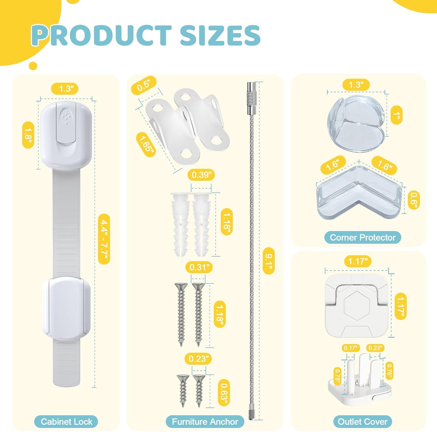 4our Kiddies Baby Proofing Kit 56 Pack, Child Safety Essentials with Cabinet Locks, Outlet Covers, Furniture Anchors and Corner Protectors