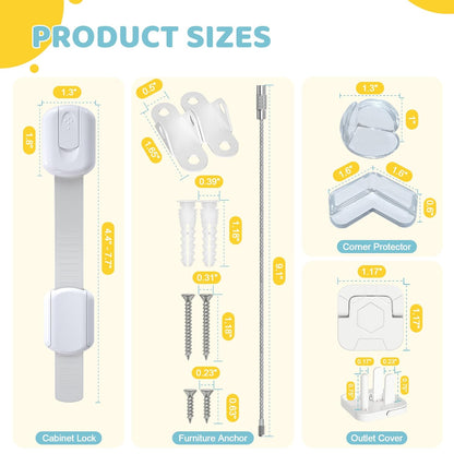 4our Kiddies Baby Proofing Kit 56 Pack, Child Safety Essentials with Cabinet Locks, Outlet Covers, Furniture Anchors and Corner Protectors