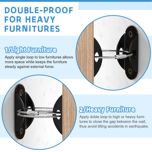 4our Kiddies Furniture Anchors 10 Pack, Anti Tip Furniture Straps for Baby Proofing, Wall Anchors for Child Safety, Black