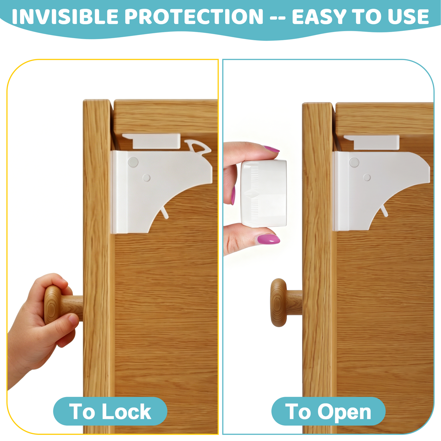 4our Kiddies 12 Pack Child Safety Magnetic Cabinet Locks with 2 Keys, No Drill Baby Proofing Drawer Locks for Baby Safety, Invisible Adhesive Magnetic Cupboard Locks for Kitchen Cabinet and Drawers