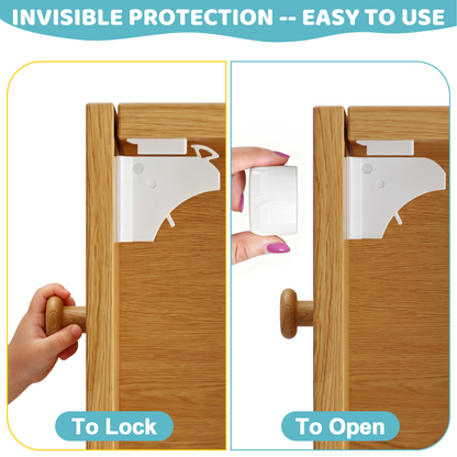 4our Kiddies 12 Pack Child Safety Magnetic Cabinet Locks with 2 Keys, No Drill Baby Proofing Drawer Locks for Baby Safety, Invisible Adhesive Magnetic Cupboard Locks for Kitchen Cabinet and Drawers